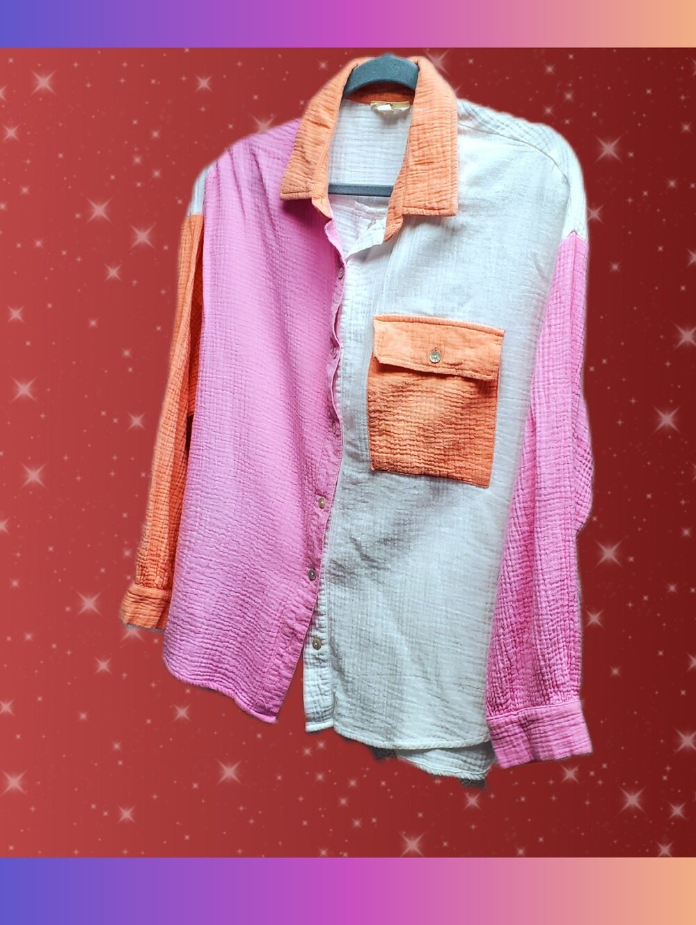 Oversized Button-Up Color Block Blouse by Entro